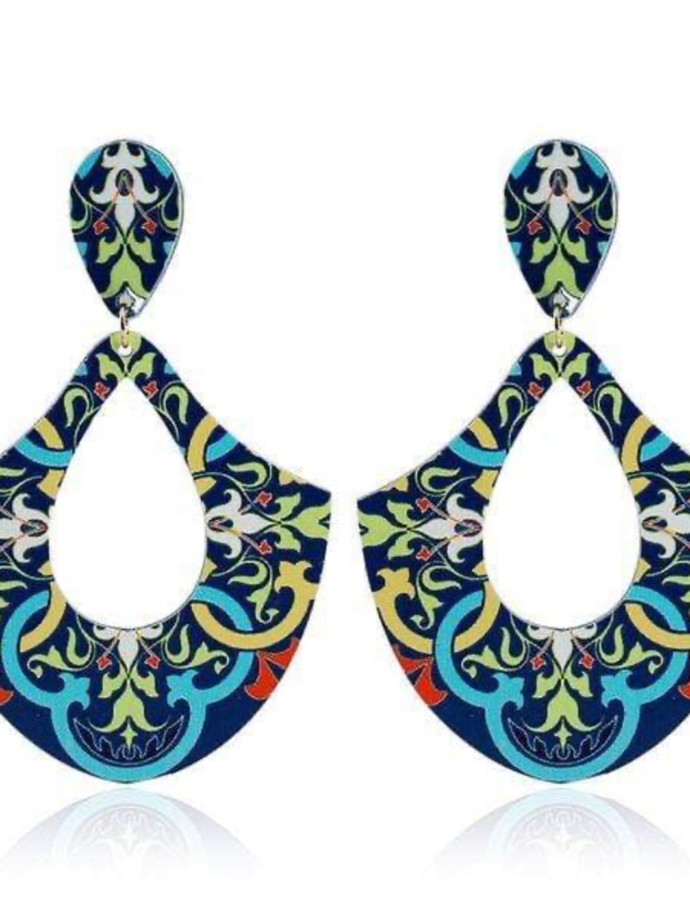 Boho Womens Blue Aztec Design Teardrop Earrings